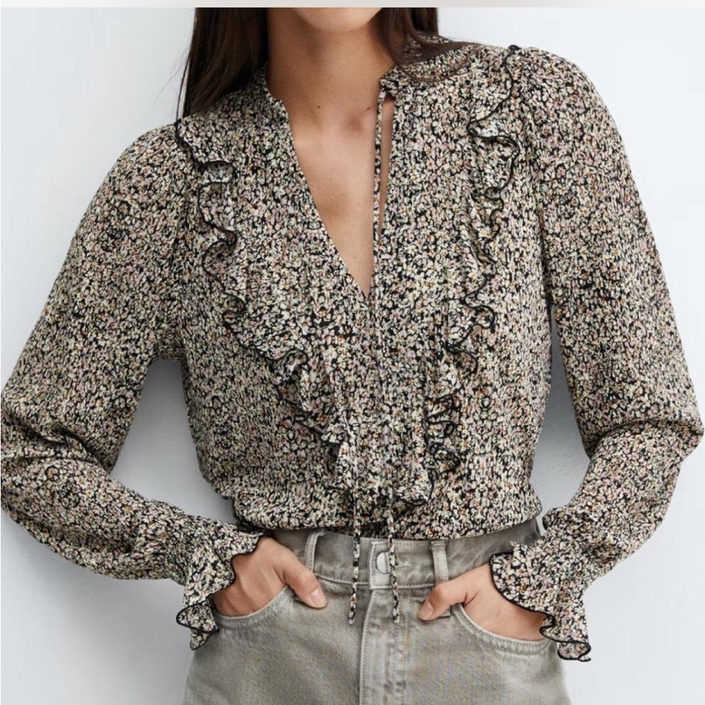 Mango Floral Ruffle Blouse